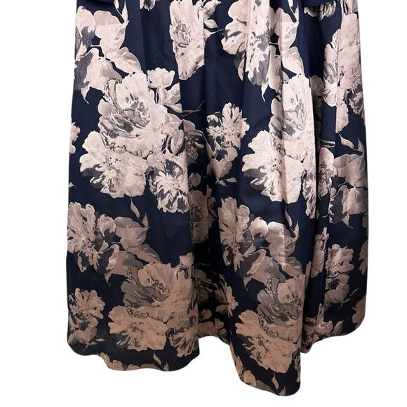 Xscape Navy Blue Brocade Floral High Low Formal Long Sleeve Midi Gown Size 18W - Picture 13 of 14